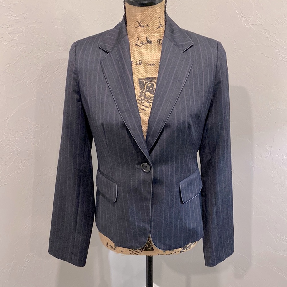 Banana Republic, Navy, Women’s Fitted Suit Jacket, Purple Lining, Sz 4